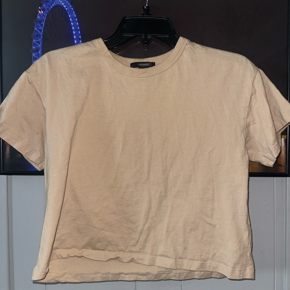 Forever 21 Beige Boxy Crew Short Sleeve Tee